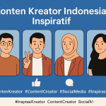 Ilustrasi konten kreator Indonesia inspiratif di media sosial dengan gaya modern, menampilkan figur pria dan wanita dalam bingkai digital.