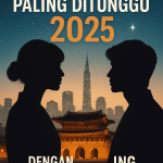 Poster digital bergaya kolase menampilkan siluet pria dan wanita dengan latar kota Seoul, istana Joseon, serta langit berbintang, merepresentasikan drama Korea 2025 yang paling ditunggu.
