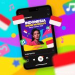 Ilustrasi musisi indie Indonesia tampil di atas panggung dengan nuansa modern dan energi kreatif, mewakili tren musik 2025.