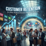 Ilustrasi UI/UX futuristik dengan elemen antarmuka holografik dan tampilan aplikasi modern.