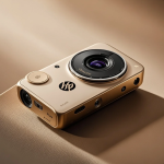 Seorang pengguna memotret pemandangan kota saat golden hour dengan smartphone flagship, latar bokeh lembut.